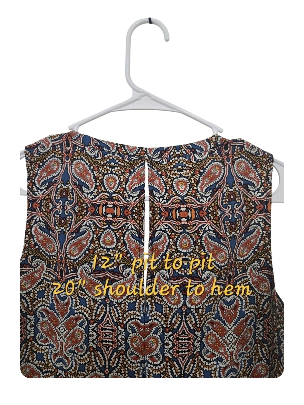 4/$15 Bohemian Paisley Sleeveless Top - Navy & Rust Women's Petite Small - Picture 8 of 8